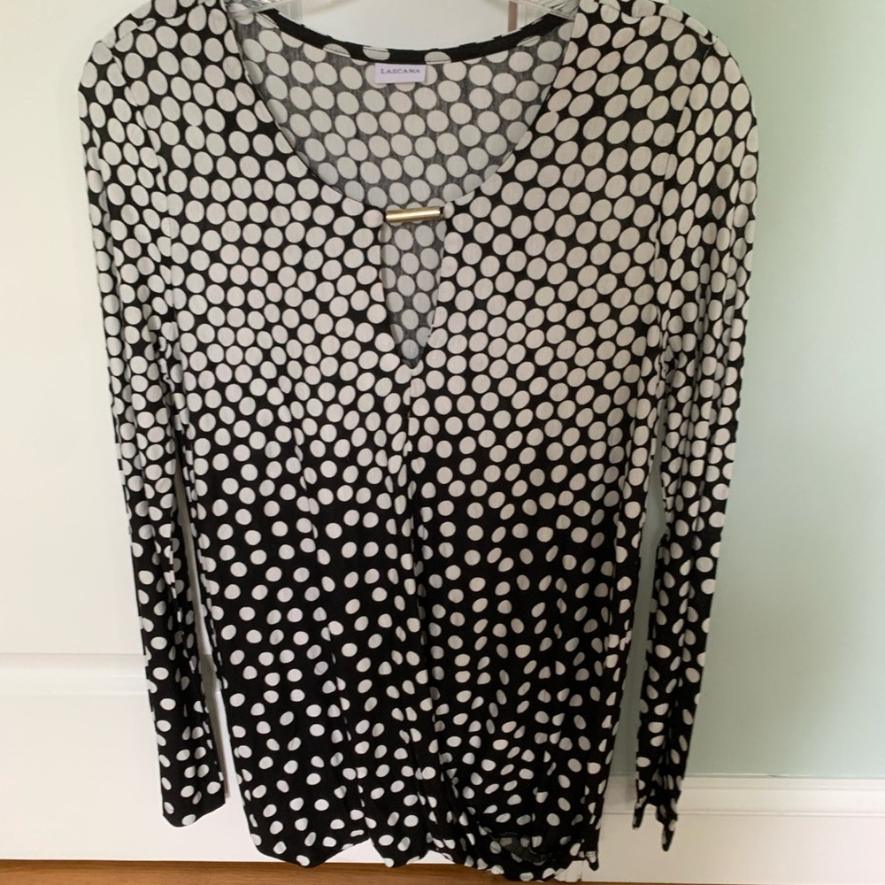 Lascana Black and White Polka Dot Keyhole Top, Size 0/2